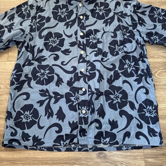 Sonoma Mens L Hawaiian Button Down Shirt Blue Aloha Tropical Camp Beach Flowers - Picture 6 of 14